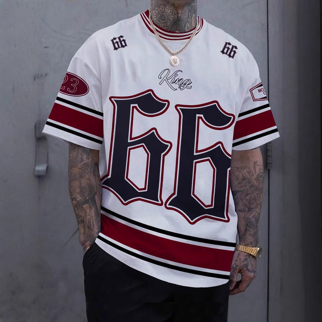 Amazon Cross-border 3D Digital Printing 66 Ball Wear T-Shirt European And American Casual Summer Round Neck Men's Short Sleeve