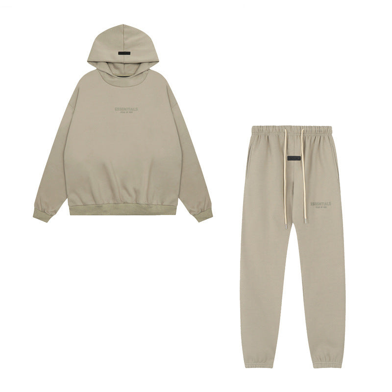 Flocking Printed American Sweatshirt And Sweatpants Casual Suit For Men