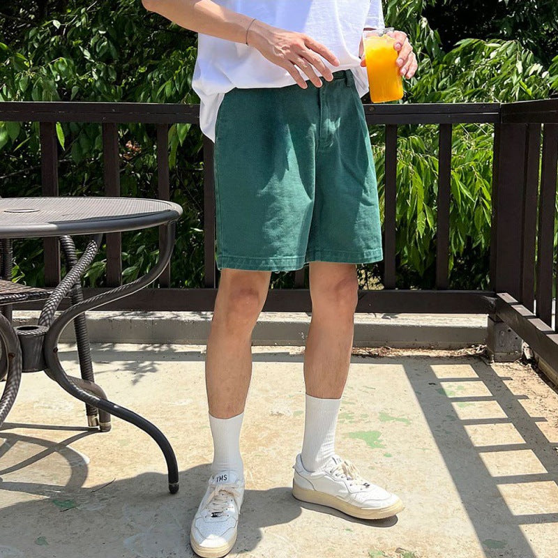 MYQ Retro Washed Denim Shorts Men's Summer Loose Casual Mid-length Pants Korean-style Fashionable And Handsome Pants