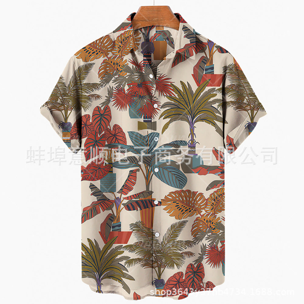 Men's Casual Slim Fashion 3D Printing Short-sleeved Shirt Men