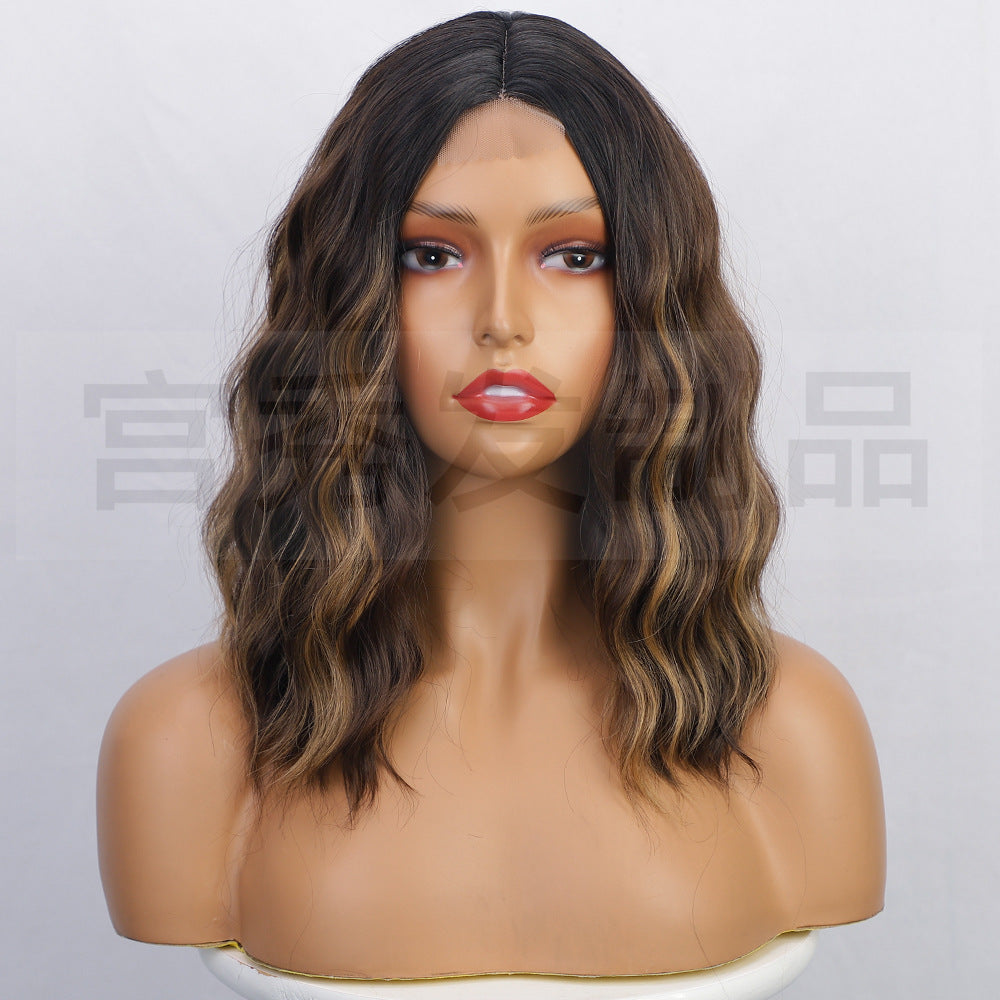 Viviane Front Lace Wig Middle Split  Dyed Water Ripple Short Curly Hair