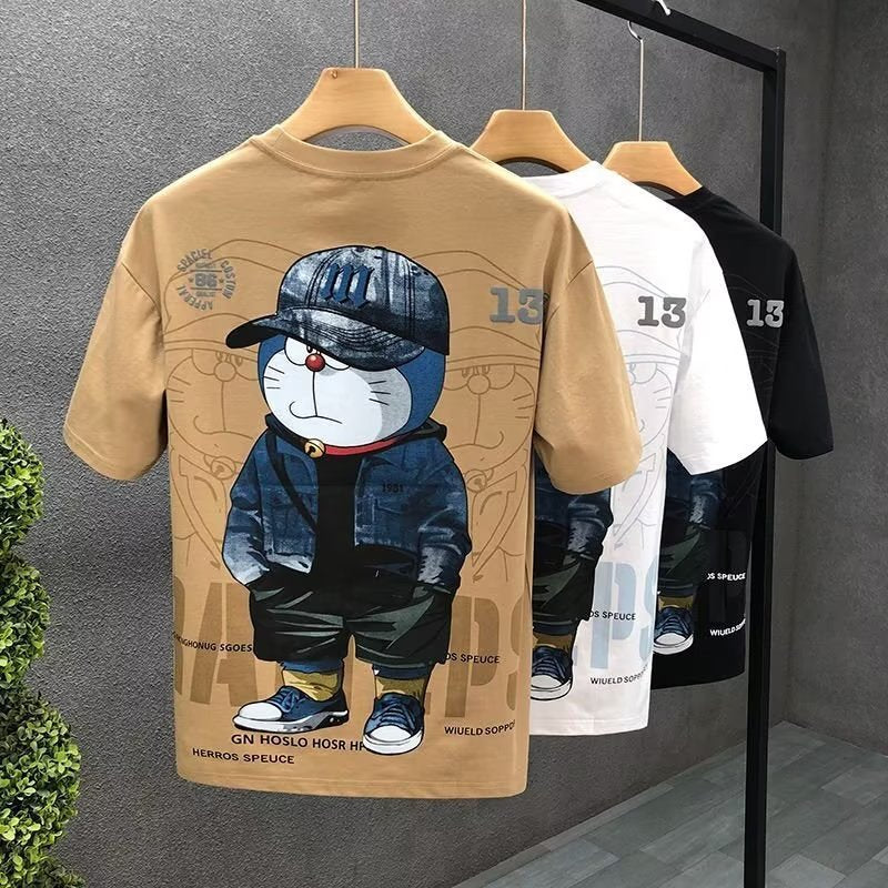 Youth Printed Men's Short Sleeve T-shirt Half Sleeve Summer Men's Handsome Fashion Brand Cartoon T-shirt Top Summer