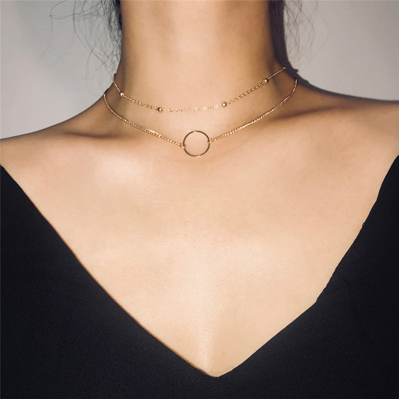 European And American Foreign Trade Jewelry Simple Small Ball Bead Chain Metal Geometric Circle Pendant Clavicle Necklace Women's Wholesale