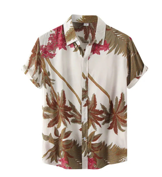 Men's Casual Slim Fashion 3D Printing Short-sleeved Shirt Men