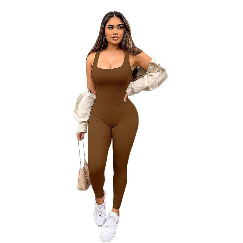 Belly Tinting Peach Hip Hip Hip out wear Fitness Jumpsuit