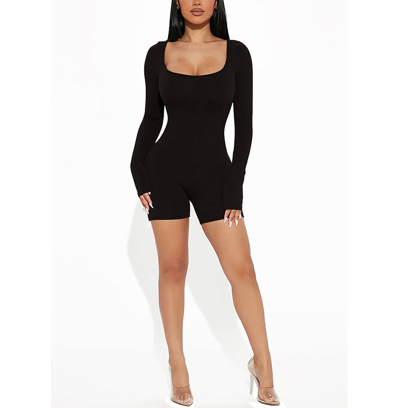 Women's Fashion Square Collar Long Sleeve Sexy Slim Hip-lifting Pants