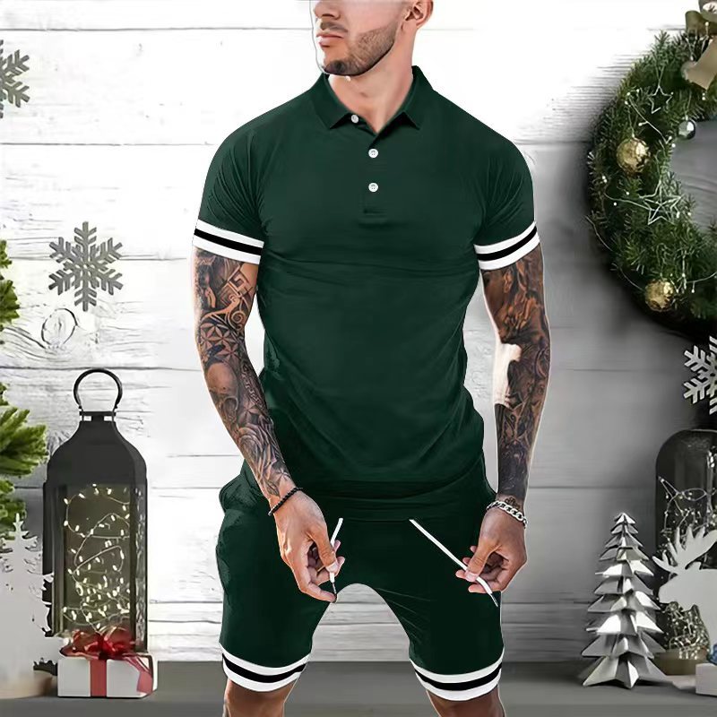Men's Lapel Button Polo Short-sleeved Shorts Two-piece Set Sports Leisure European And American Suits