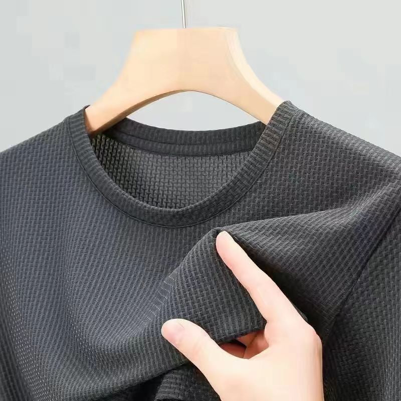 High-end Mesh Ice Silk Short-sleeved Summer Men's Shirt Collar Solid Color Paul Slip Material Polo Shirt Half-sleeved Men's Clothing