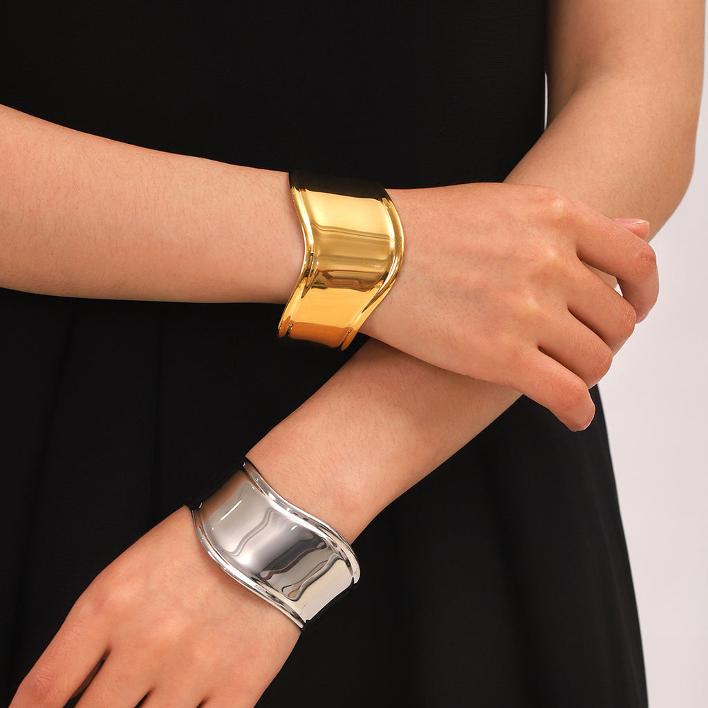 European And American Ins Style Stainless Steel Asymmetrical Glossy Open Bracelet Women's Accessible Luxury High-End Bracelet Titanium Steel Bracelet