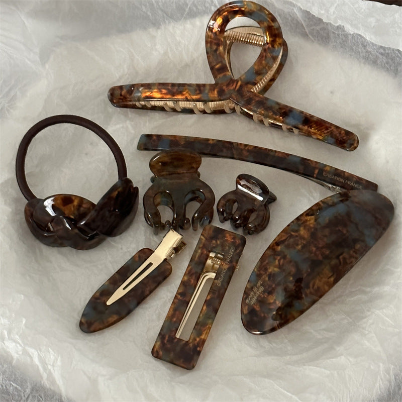 Korean Retro Advanced Color Matching French Blue Coffee BB Side Clip Bangs Clip Hair Clip Grab Clip Headdress Back Of The Head Female Hair Accessories