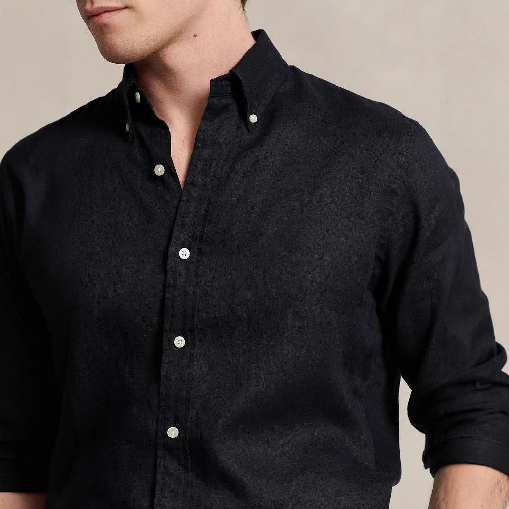 RL Ralph Linen Shirt Pony Embroidered Men's And Women's Couples Top Long Sleeve Sunscreen Polo Shirt Spring And Autumn