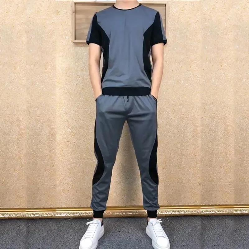 Icy Two-piece Soft Men's Classic Casual Sports Suit Summer Cropped Trousers Trend Elastic Thin Section Quick-drying