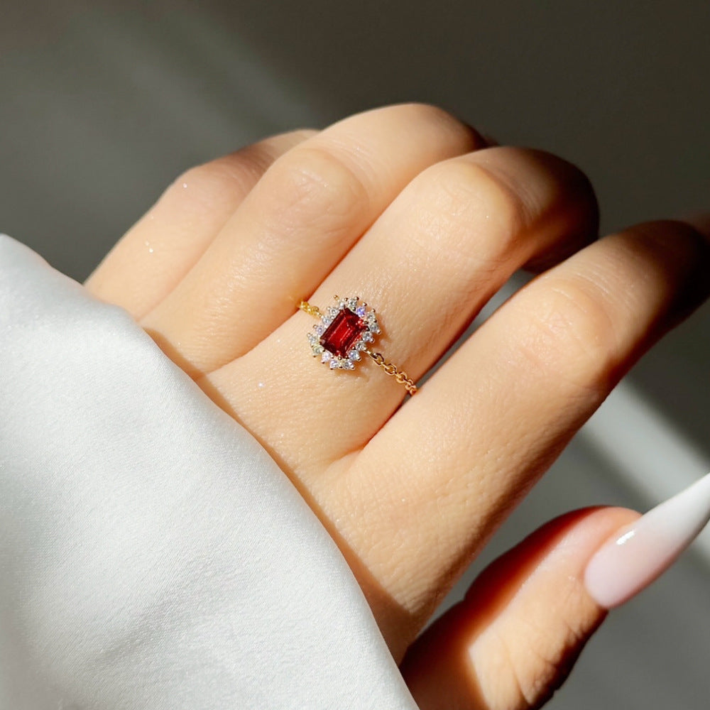 New Small Sugar Cube Copper Plated Chain Ring For Women Retractable Index Finger Ring Temperament Versatile Niche