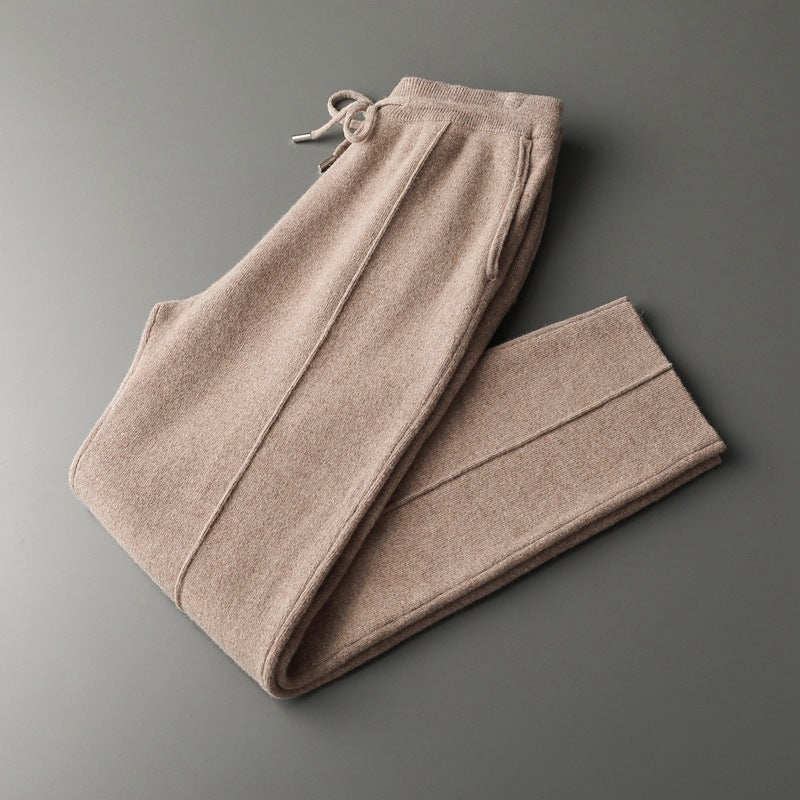 Autumn And Winter New Pure Color Wool Pants Men's Four-flat Thickened Cashmere Knitted Casual Pants Close-up Ankle-tied Pants