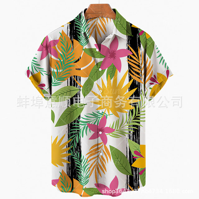 Men's Casual Slim Fashion 3D Printing Short-sleeved Shirt Men