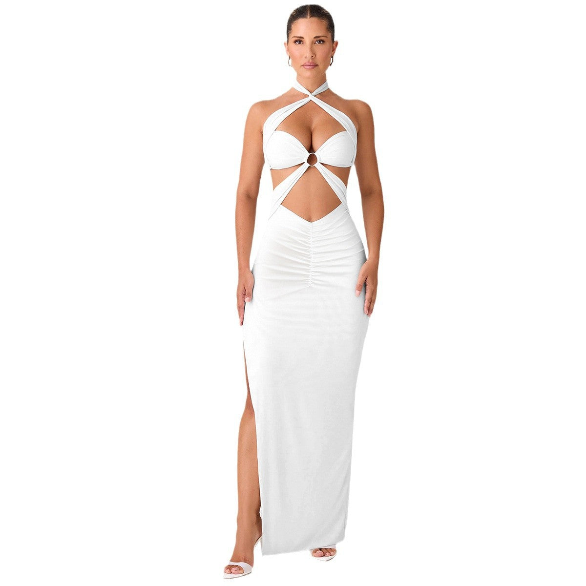 Cross-Shoulder Long Dress Sexy Backless Hollow Out Pleated Bodycon Skirt European And American Style Summer Dress For Women