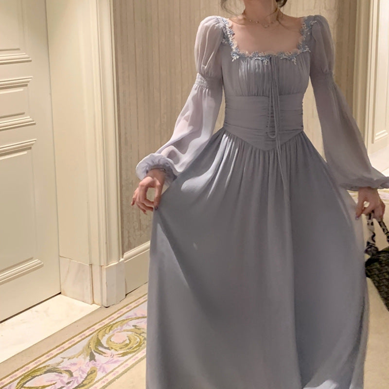 Bubble Sleeve Square Collar Large Skirt Elegant Fairy Skirt Texture High-end French Dress For Women