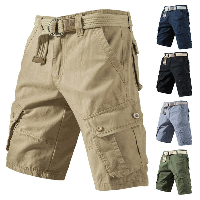 Summer New Solid Color Tooling Five-point Pants Thin Men's Youth Loose All-match Pure Cotton Washed Casual Shorts