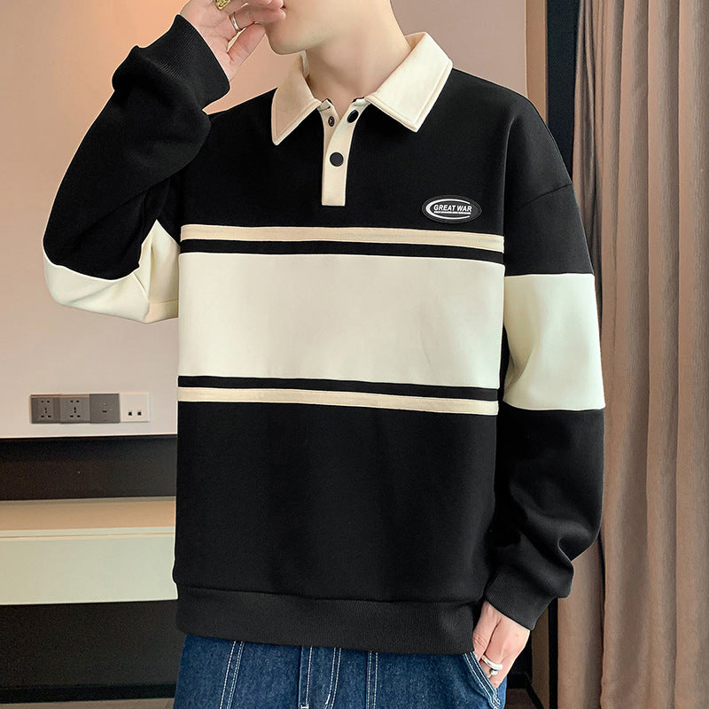 Men's Top New Men's Sweater Versatile Student Long-sleeved T-shirt Lapel Polo Shirt Sweater