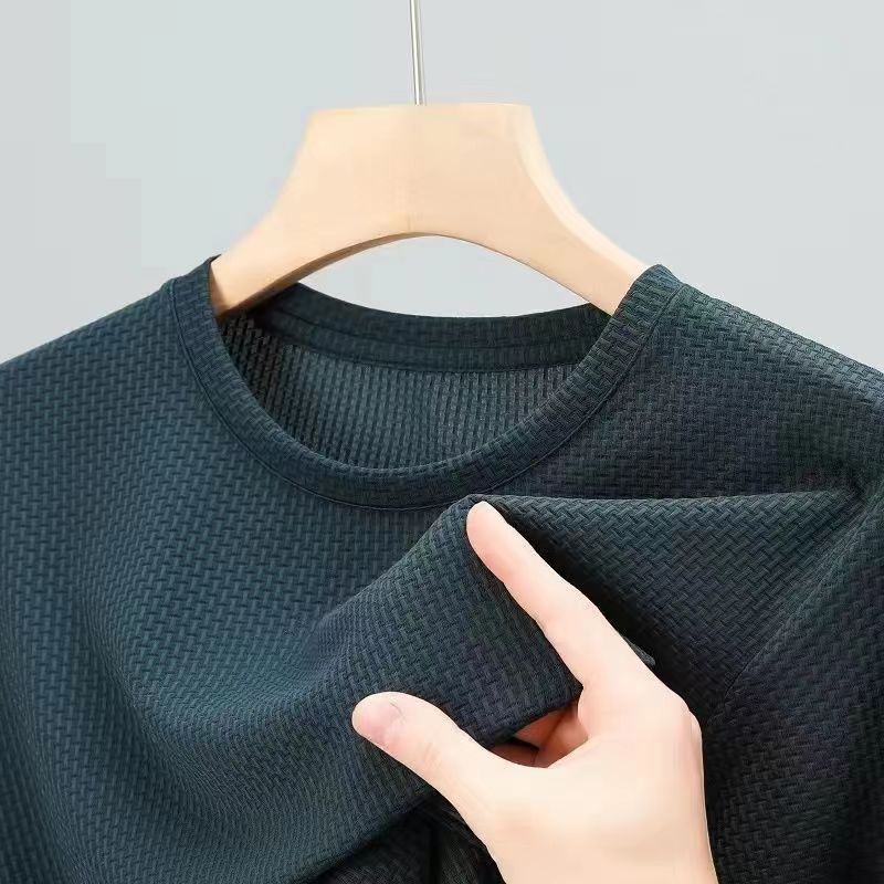 High-end Mesh Ice Silk Short-sleeved Summer Men's Shirt Collar Solid Color Paul Slip Material Polo Shirt Half-sleeved Men's Clothing