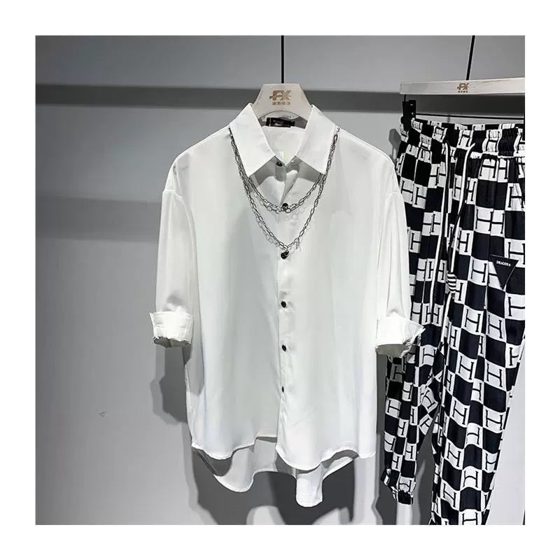 Light Mature Casual Trendy Men's Quarter-sleeved Handsome Shirt Summer New Loose Hairstylist Style Shirt Men's Trend