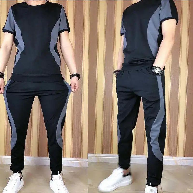 Icy Two-piece Soft Men's Classic Casual Sports Suit Summer Cropped Trousers Trend Elastic Thin Section Quick-drying
