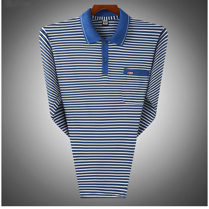 Spring And Autumn Men&amp;amp;#039;s Long-sleeved T-shirt Polo Shirt Striped Loose