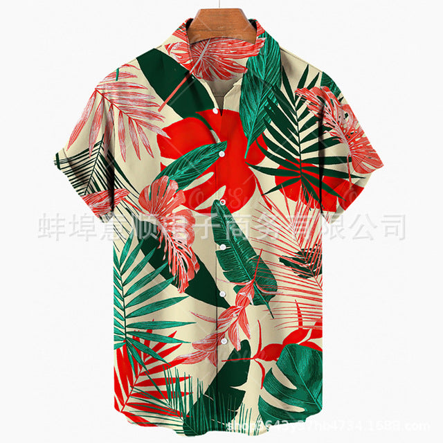 Men's Casual Slim Fashion 3D Printing Short-sleeved Shirt Men