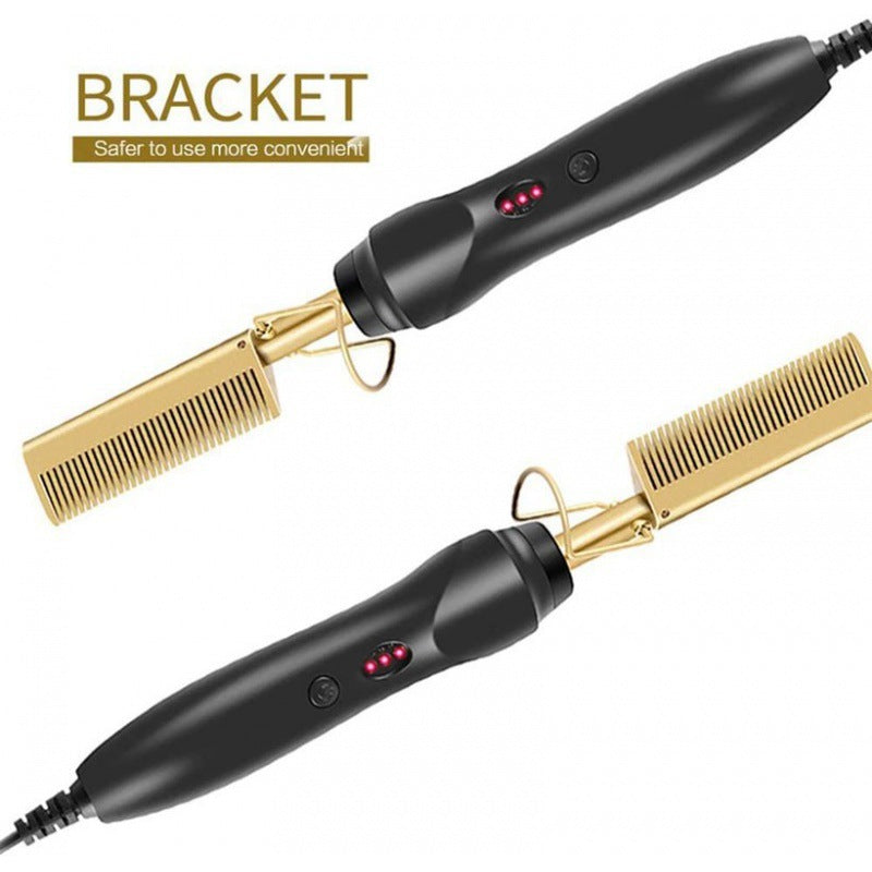 Electric Heating Copper Comb Electric Hair Straightening Comb Multifunctional Curling Iron 2-in -1 Household Hair Straightening Curling Iron