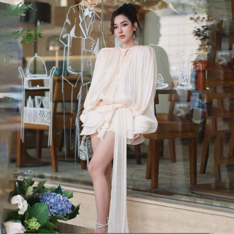 European And American Sexy Sweet And Spicy Style Dress 2025 New Loose Lazy Long Sleeve Strap Slim-fit Short Dress For Women