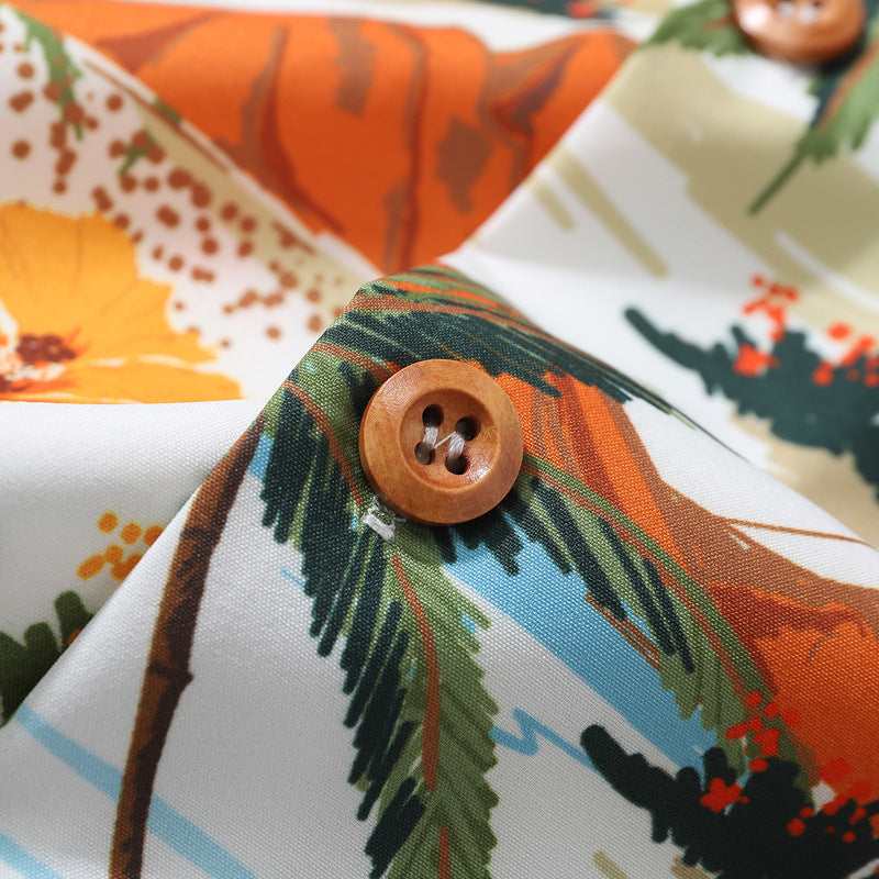 Coconut Tree Printed Shirt Mens&amp;#039; Summer  New Seaside Loose Hong Kong Style Hawaiian Short-sleeved Shirt
