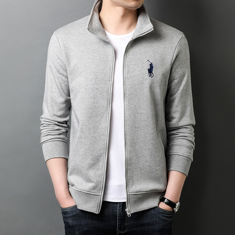Autumn New Sports Jacket Men's Embroidery Solid Color Cardigan Sweater Zipper Stand Collar Top Casual Jacket Men's Clothing