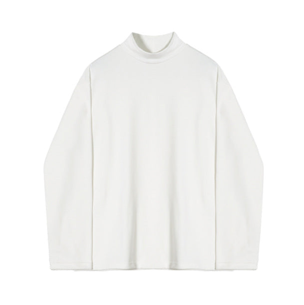 High Collar Long Sleeve T-shirt Men's Autumn And Winter Korean Loose Trendy Thickened All-match Pure Cotton Solid Color T-shirt