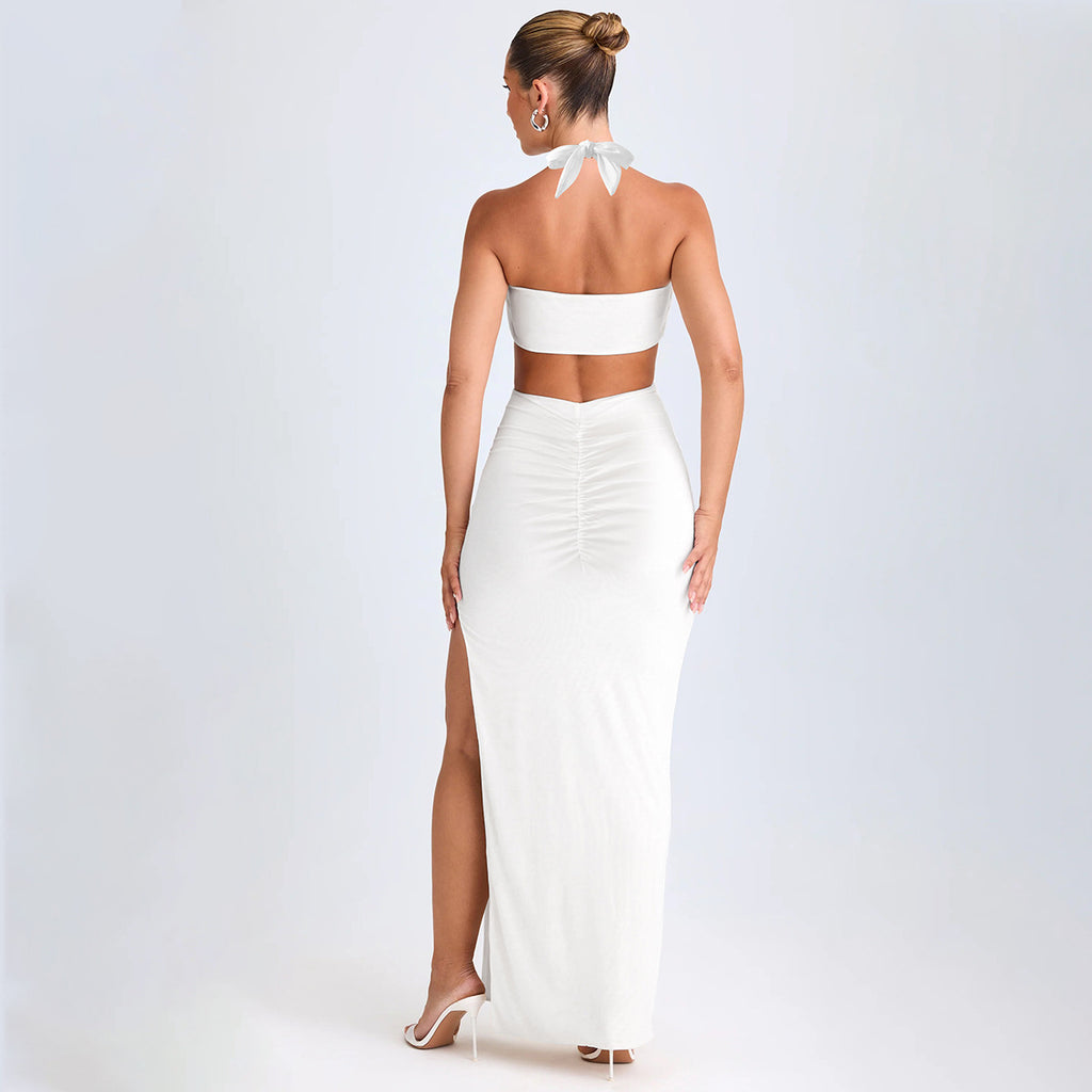 Cross-Shoulder Long Dress Sexy Backless Hollow Out Pleated Bodycon Skirt European And American Style Summer Dress For Women