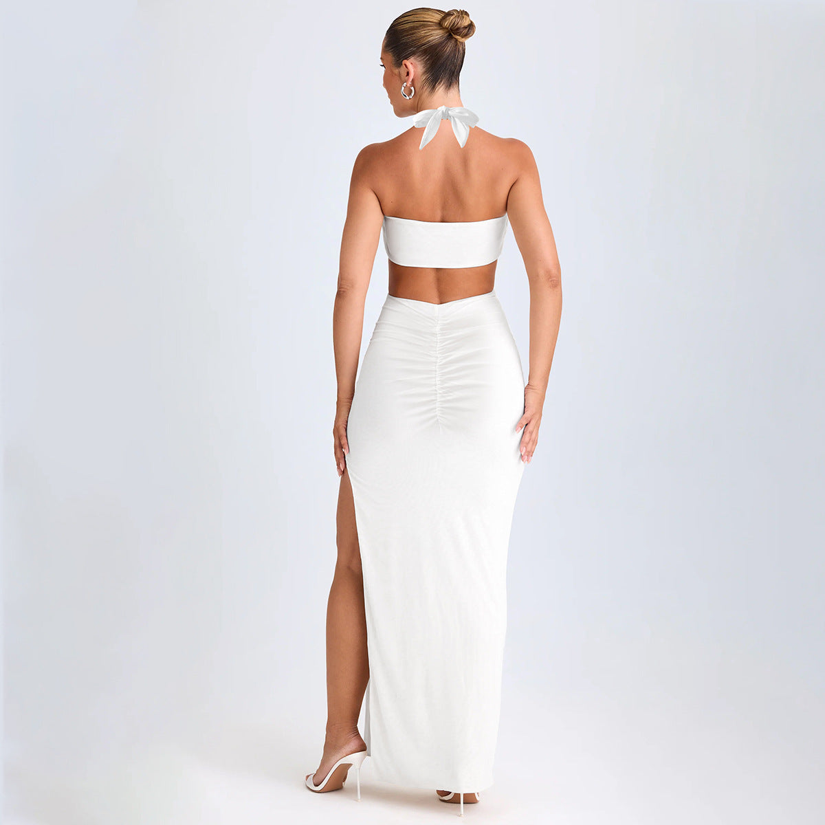 Cross-Shoulder Long Dress Sexy Backless Hollow Out Pleated Bodycon Skirt European And American Style Summer Dress For Women