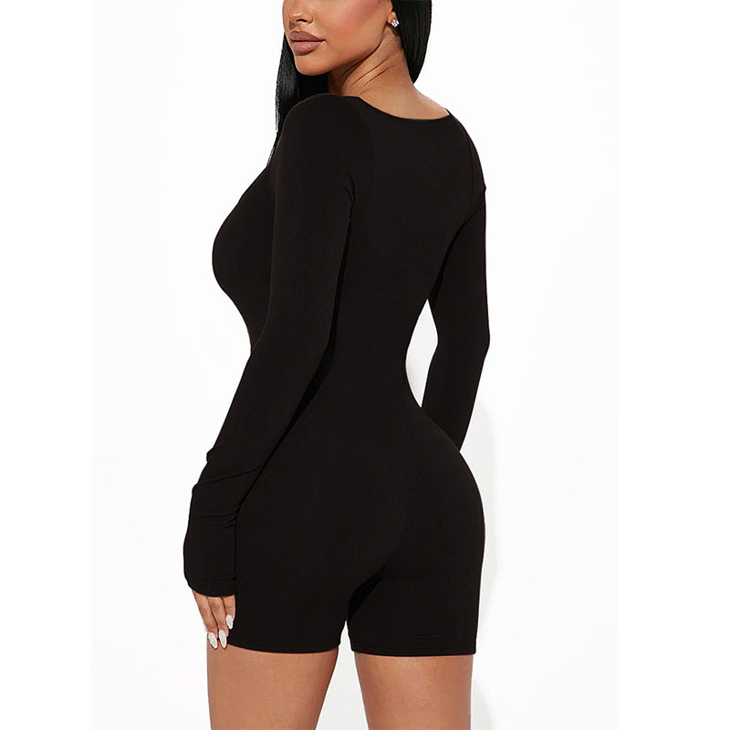 Women's Fashion Square Collar Long Sleeve Sexy Slim Hip-lifting Pants