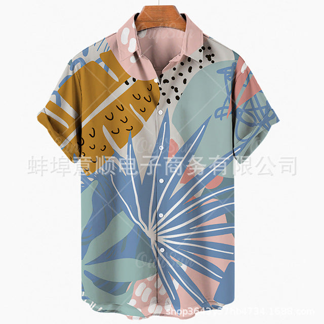 Men's Casual Slim Fashion 3D Printing Short-sleeved Shirt Men