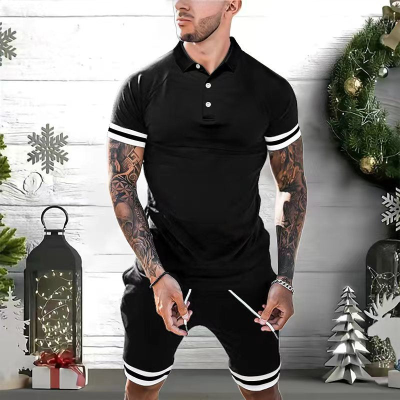 Men's Lapel Button Polo Short-sleeved Shorts Two-piece Set Sports Leisure European And American Suits