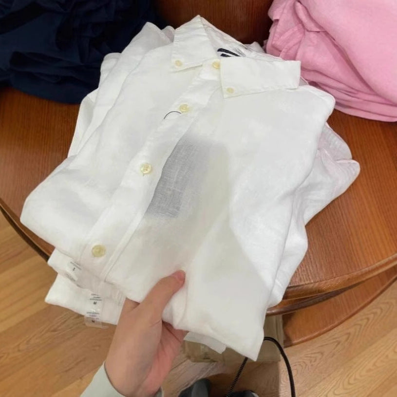 RL Ralph Linen Shirt Pony Embroidered Men's And Women's Couples Top Long Sleeve Sunscreen Polo Shirt Spring And Autumn