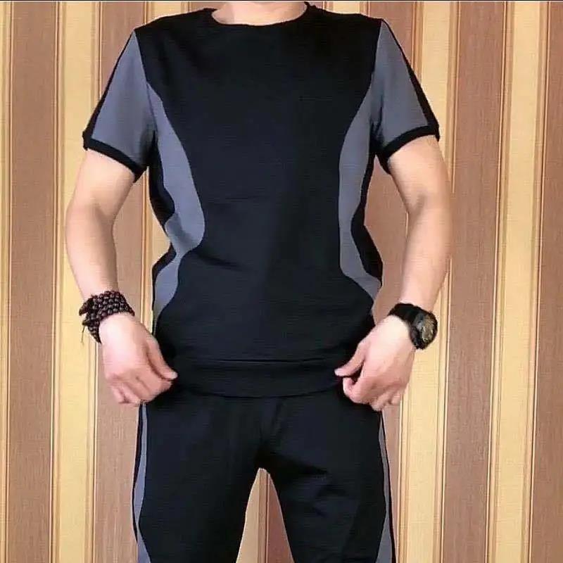 Icy Two-piece Soft Men's Classic Casual Sports Suit Summer Cropped Trousers Trend Elastic Thin Section Quick-drying