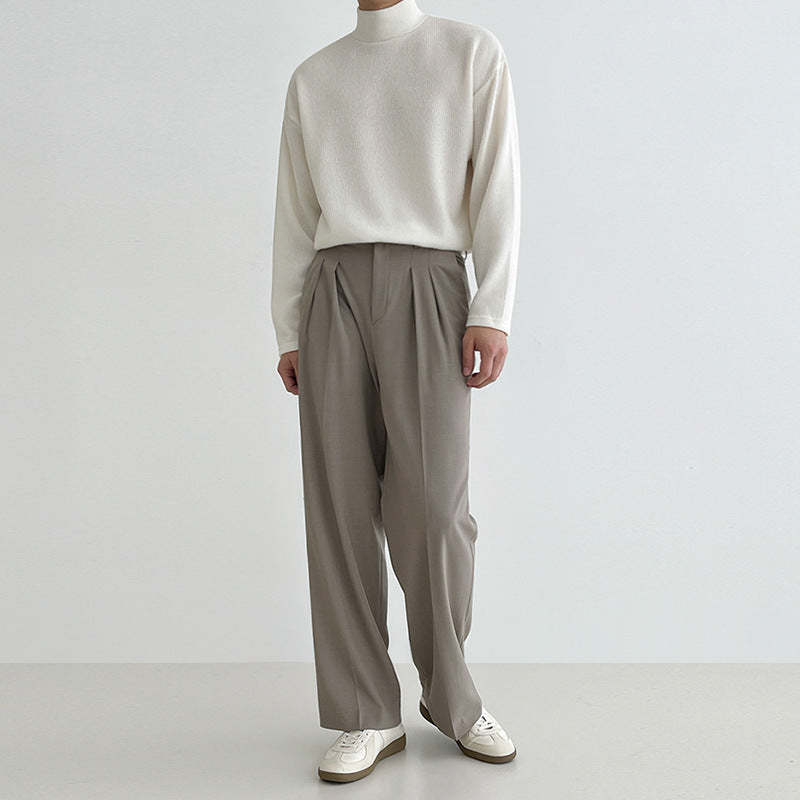 High Collar Long Sleeve T-shirt Men's Autumn And Winter Korean Loose Trendy Thickened All-match Pure Cotton Solid Color T-shirt