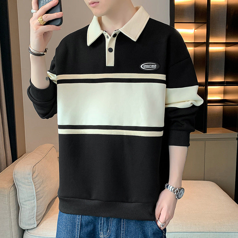 Men's Top New Men's Sweater Versatile Student Long-sleeved T-shirt Lapel Polo Shirt Sweater