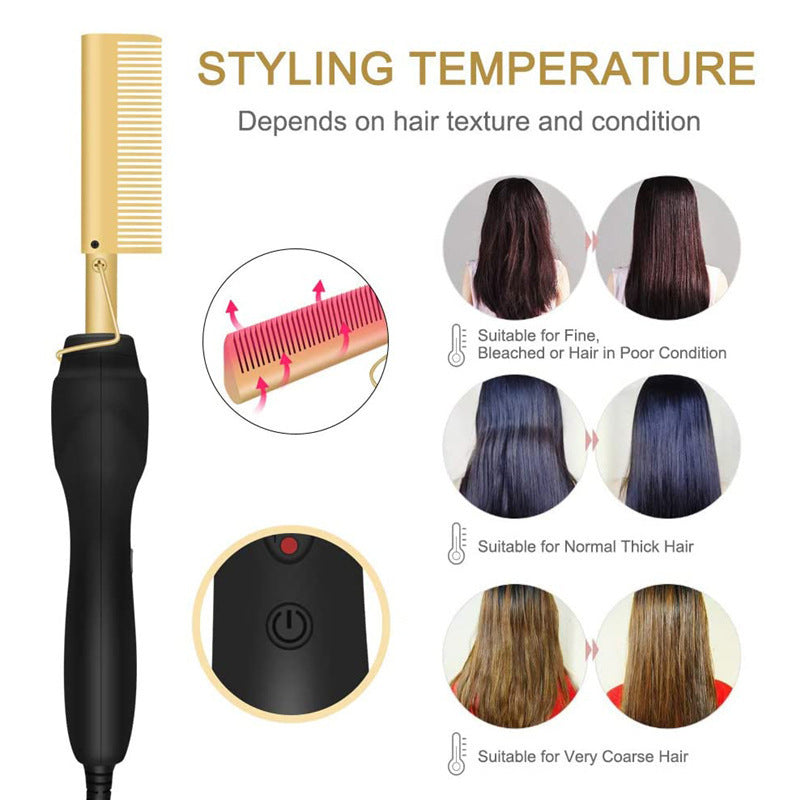 Electric Heating Copper Comb Electric Hair Straightening Comb Multifunctional Curling Iron 2-in -1 Household Hair Straightening Curling Iron