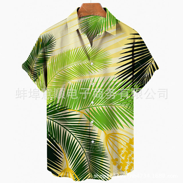 Men's Casual Slim Fashion 3D Printing Short-sleeved Shirt Men