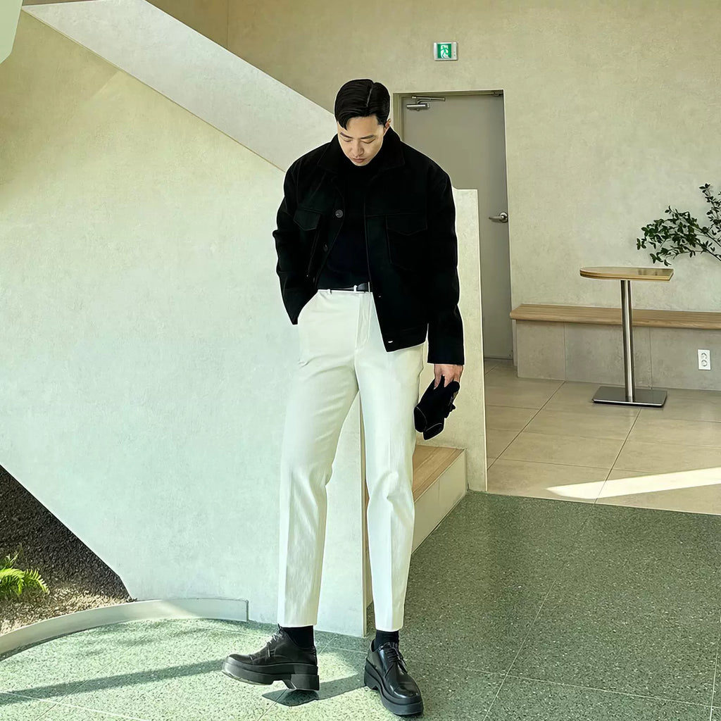 Black Lapel Short Jacket Men's Autumn And Winter Korean Version 2024 New High-end Double Pocket Thickened Jacket