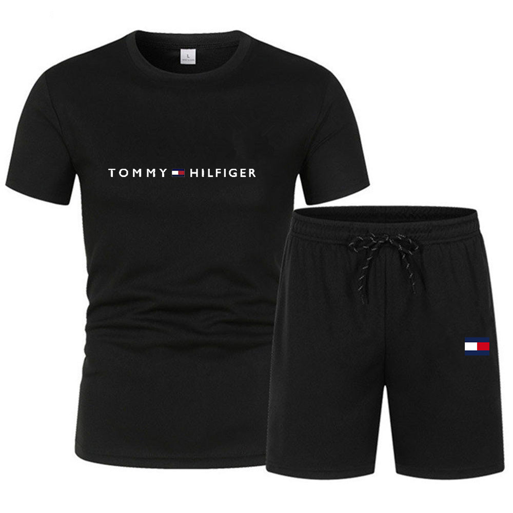 Summer Men&amp;#039;s Short-sleeved Shorts Casual Suit Mesh Breathable Sports Suit Cross-border Best-selling Manufacturers Wholesale