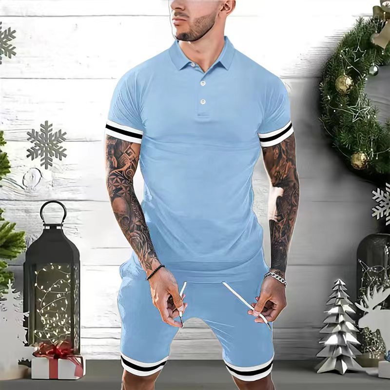 Men's Lapel Button Polo Short-sleeved Shorts Two-piece Set Sports Leisure European And American Suits