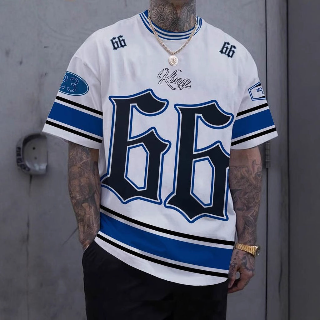 Amazon Cross-border 3D Digital Printing 66 Ball Wear T-Shirt European And American Casual Summer Round Neck Men's Short Sleeve