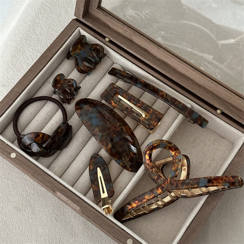 Korean Retro Advanced Color Matching French Blue Coffee BB Side Clip Bangs Clip Hair Clip Grab Clip Headdress Back Of The Head Female Hair Accessories