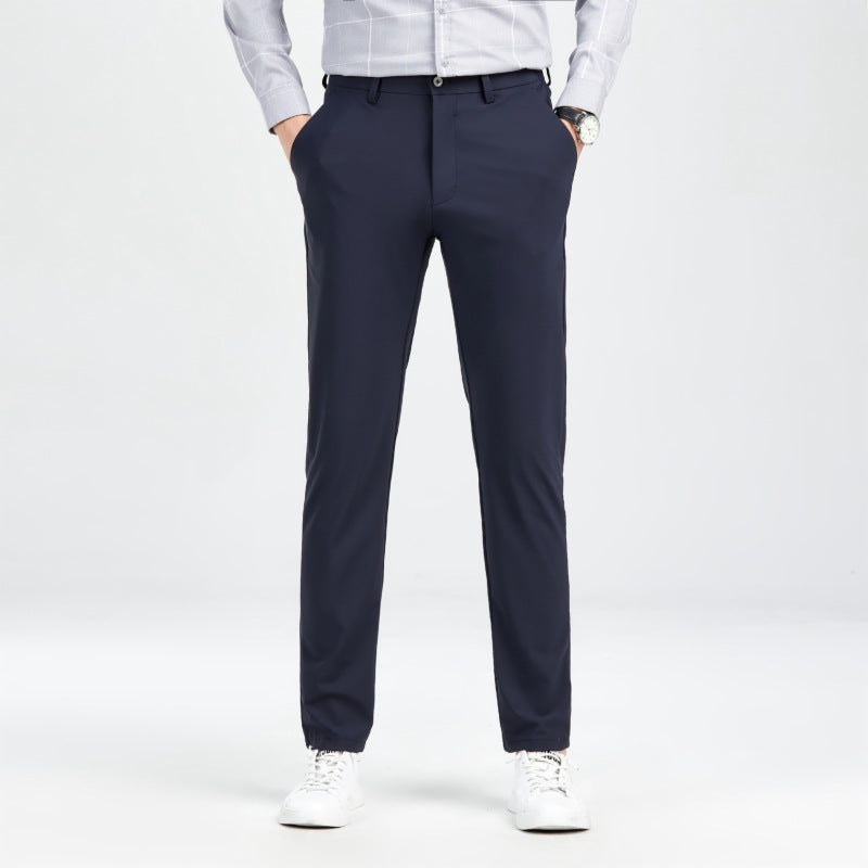 Thin Casual Pants Men's Straight Loose Slim Elastic Casual Suit Pants Business Formal Suit Ice Silk Pants